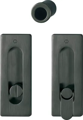Produktbild von HOPPE Schiebetürmuschel Set M464 - ohne Schloss, eckige Rosette WC, schwarz| Muschelgriffe