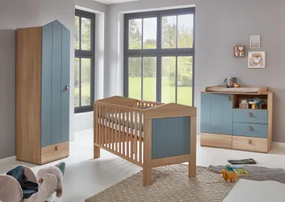 Produktbild von Babyzimmer Set Roofy 3-tlg. Kleiderschrank 1-türig, Wickelkommode. Babybett