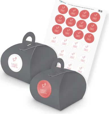 Produktbild von itenga SET Taube Danke (Motiv 41) 24x Geschenkschachtel mit Griff grau + Sticker