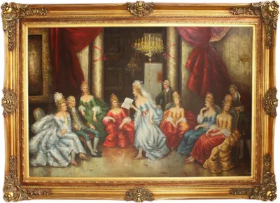 Produktbild von Riesiges Handgemaltes Barock Öl Gemälde Literaturabend Gold Prunk Rahmen 225 x 165 x 10 cm - Massives Material