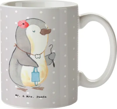 Produktbild von Mr. & Mrs. Panda Kaffeebecher Zahnärztin Herz - Grau Pastell - Geschenk, Becher, Tasse, Kaffeetasse, Henkelbecher, Pott