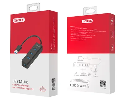 Obrázek produktu pro UNITEK Y-3089, USB 3.2 Gen 1 (3.1 Gen 1) Type-A, USB 3.2 Gen 1 (3.1 Gen 1) Type-A, 5000 Mbit/s, Černá, 1 kusů, Krabice
