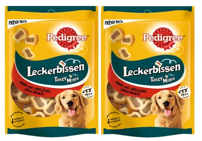 Produktbild von PEDIGREE® Leckerbissen Tasty Minis Portionsbeutel mit Rind und Geflügel Geschmack 2 x 155g