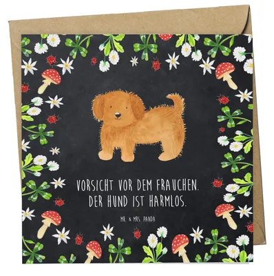 Produktbild von Mr. & Mrs. Panda Klappkarte Hund Flauschig - Kreidetafel - Geschenk, Grußkarte, faltkarte, Witzig, Sprüche, Niedlich, Glückwunschkarte, anlasskarte, Hunde, doppelkarte