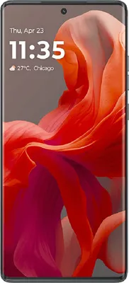 A smartphone with a colorful abstract wallpaper displayed on its screen.