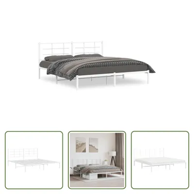 Produktbild von The Living Store Bettgestell mit Kopfteil Metall Weiß 180x200 cm