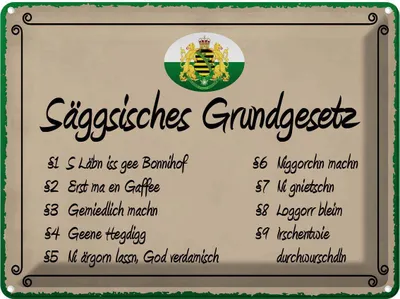 Produktbild von vianmo Blechschild 30x40 cm säggsisches Grundgesetz lustig Witz Humor Spaß Dekoration