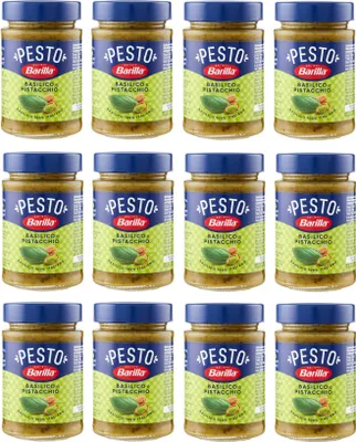 Produktbild von 12x Barilla Pesto Basilico e Pistacchio Pesto mit Basilikum und Pistazien aus nachhaltiger Landwirtschaft hergestellt 190g Italienisch Sauce glutenfrei