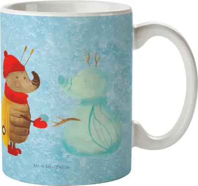 Produktbild von Mr. & Mrs. Panda Tasse Nachtfalter Schneemann - Eisblau - Geschenk, Pott, Weihnachtsgruß, Kaffeetasse, Kaffeebecher, Weihnachten, Becher, Schnee, Keramiktasse, Winter