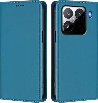 Image de Etui en cuir pour Xiaomi 15 Pro, étui magnétique en cuirPolyuréthaneavec support Lake blue