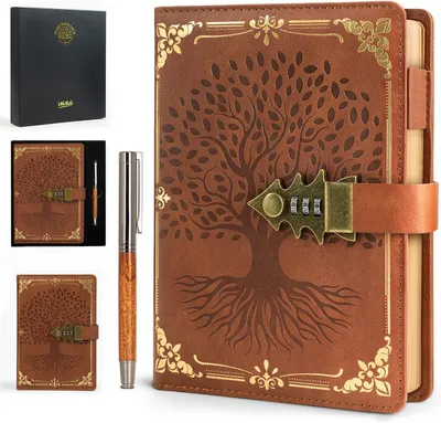 Immagine prodotto di Diario con chiusura a chiave, formato 21,8 x 14,8 cm, A5, 260 pagine, copertina rigida, color marrone, ideale per appunti