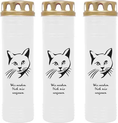 Image de Bougie funéraire - Pack de 3 - Blanc 170h ( couvercle or ) - Chat 3