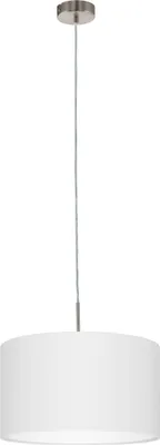 Produktbild von EGLO Pendellampe Pasteri, 1 flammige Textil Pendelleuchte, Hängeleuchte aus Stahl und Stoff, Farbe: Nickel matt, weiß, Fassung: E27, Ø: 38 cm