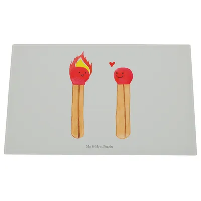 Produktbild von Mr. & Mrs. Panda Schneidebrett Glas Streichhölzer - Grau Pastell - Geschenk, Freundin, Hackbrett, Liebesbeweis, Schneidplatte, Schneidbrett, Liebesgeschenk