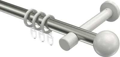 Produktbild von Interdeco Gardinenstange / Vorhangstange Edelstahl-Optik / Weiß, Typ Prestige Luino (Kugel), 20 mm Ø 1-läufig, 240 cm
