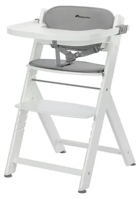 Obrázek produktu pro Bebeconfort Timba 2 s polštářkem, výškově nastavitelná dětská židlička, od 6 měsíců, do 110 kg, ergonomická dřevěná židlička pro kojence a děti, bílá + šedá