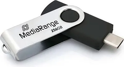 Produktbild von MediaRange MR1955, 256 GB, USB Typ-C, 3.2 Gen 1 (3.1 Gen 1), 100 MB/s, Drehring, Schwarz, Silber