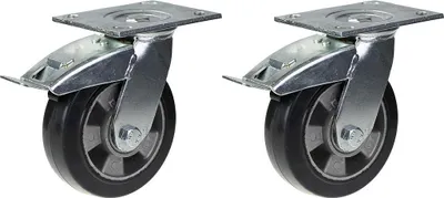 Obrázok produktu pre 152 mm 6" kolieska s čiernou gumou a brzdou, silná nosnosť 660 kg, sada 2 ks