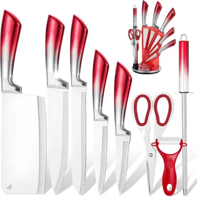 Obrázek produktu pro Kuchyňský nůž, vysoce kvalitní čepel z nerezové oceli, ergonomická rukojeť, červený