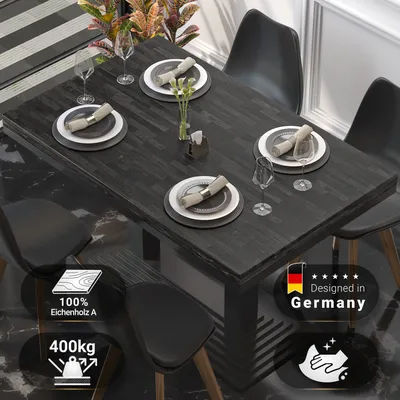 Produktbild von MASSIV STEEL | Bistro Massiv Tischplatte | 130x80cm | Wenge - Schwarz | Gastro Massiv Tischplatte