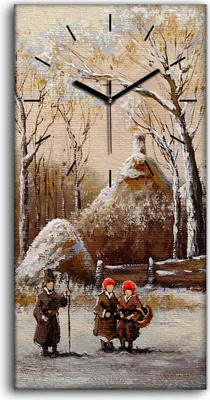 Produktbild von Wandbild Leinwand Bilder Wanduhr 30x60 Gemälde Winter Dorfbewohner Schnee Baum - schwarze Hände