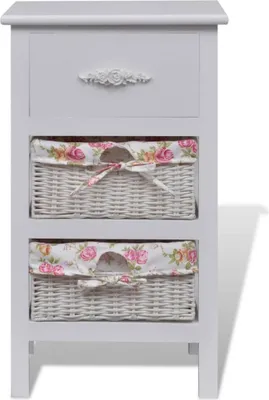 Immagine prodotto di Armadio con 1 Cassetto e 2 Cestini Bianco in Legno di Paulownia