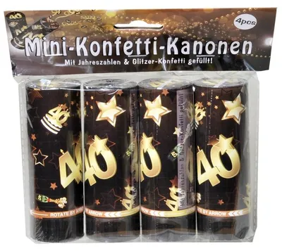 Produktbild von Set Konfetti Kanonen mit Jahreszahl zum 40. Geburtstag schwarz/gold