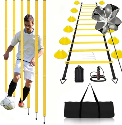 Produktbild von Fußball-Trainingsset, Koordinationsset, 6 m Leiter, 12 Kegel, für Schnelligkeitstraining