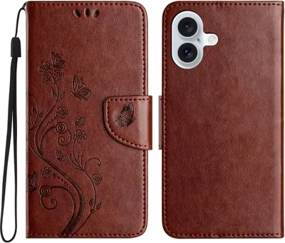 Produktbild von Mobigear Flowers iPhone 16 Plus Hülle Klapphülle Geldbörse - Braun