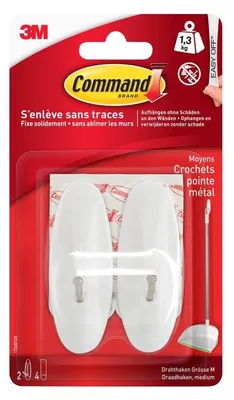 Produktbild von 3M Command Draht-Haken Kunststoff/Metall weiß Größe: M Tragkraft: 1,3 kg  2 Haken