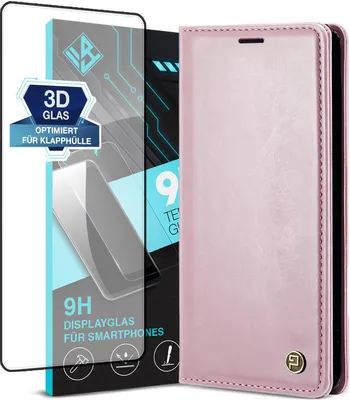 Produktbild von Handyhülle für Xiaomi Redmi Note 13 Pro+ 5G mit 9H Displayglas Kunstleder Flip Cover Hülle RFID Schutz Case Kartenfach Farbe: Rosa
