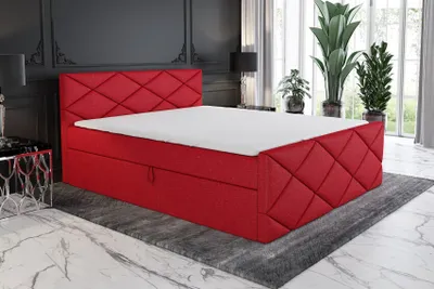 Produktbild von Boxspringbett AXU 180x200 mit 2 Bettkästen, Bonell-Matratze und Topper. Farbe: Rot.