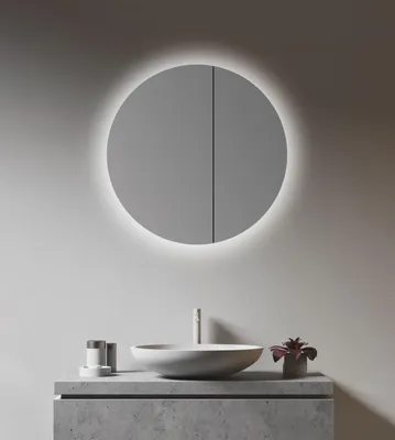 Produktbild von LED Spiegelschrank 60cm, rund, Alukorpus silbermatt, 2 Ablagen, IP24
