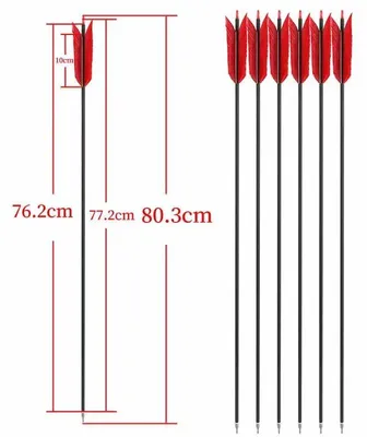 Immagine prodotto di Set di 12 frecce in carbonio - Set misto di frecce in carbonio - Spine 500 - Lunghezza dell'asta 76 cm - Diametro interno 6,2 mm, diametro esterno 7,8 mm - Per tiro con l'arco e caccia - Colore rosso, tipo 2