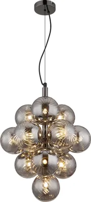 Produktbild von Globo Lighting Hängeleuchte Metall schwarz-chrom, Glaskugeln rauchfarben, Kabel PVC schwarz, Höhe kürzbar, ø: 395mm, H: 1200mm, exkl. 13x G9 LED 4W 230V