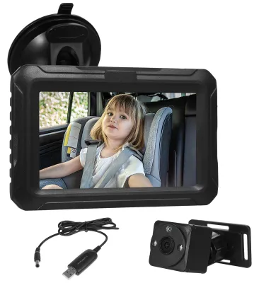 Obrázok produktu pre Detská kamera do auta s rozlíšením 1080p, detská chůvička s uhlopriečkou 4,3" s funkciou nočného videnia a širokým uhlom záberu 150°, otočné zrkadlo na zadné sedadlo s rozsahom 360° pre dojčatá, deti a batoľatá