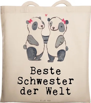 Produktbild von Mr. & Mrs. Panda Tote Bag Panda Beste Schwester der Welt - Transparent - Geschenk, Shopping Tasche, Laptoptasche, umhängebeutel, Liebe, Tochter, Kinder, Einkaufstasche