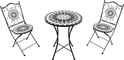 Immagine prodotto di AXI Amélie Set Bistrot da Balcone, 2 Sedie 1 Tavolo, Set Bistrò Veranda Mosaico Bianco/Nero - Set Bistro da Giardino, Tavolo Bistro a Mosaico per Giardino/Balcone/Terrazza