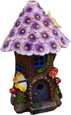 Produktbild von COLLECTIONS Beflockt Feenhaus Solar Gartenbeleuchtung Grün Feengarten mit Marienkäfer Gartenfigur für Außen Wasserdicht Elfenhaus Solarleuchte aus Harz Gartendeko für Balkon Hof(Purple)
