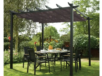 Produktbild von Belladoor Dunkelgrau 3x3 Meter Aluminium Pergola, Vordach Terrassendach, Schiebedach mit Polycarbonat Platten, Freistehend Gartenüberdachung