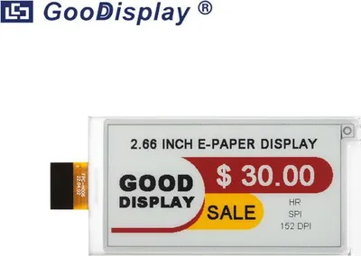 Produktbild von GoodDisplay Hochauflösendes 2,66-Zoll-4-Farben-E-Ink-Displaymodul, 360 × 184, GDEY0266F52H
