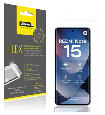 Produktbild von 2x Schutzfolie für Xiaomi Redmi note 15 4g Folie, 100% Displayabdeckung, dipos Flex