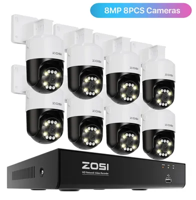 Obrázok produktu pre Bezpečnostný kamerový systém HD PTZ s napájaním cez Ethernet (PoE), s 8 kanálmi, rozlíšením 4K a funkciou rozpoznávania vozidiel pomocou umelej inteligencie