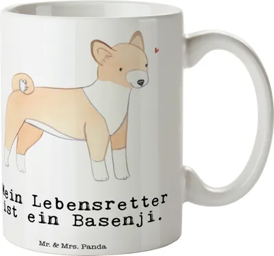 Produktbild von Mr. & Mrs. Panda Kaffeetasse Basenji Lebensretter - Weiß - Geschenk, Keramiktasse, Kaffeebecher, Becher, Kongo-Terrier, Teetasse, Tasse, schöne