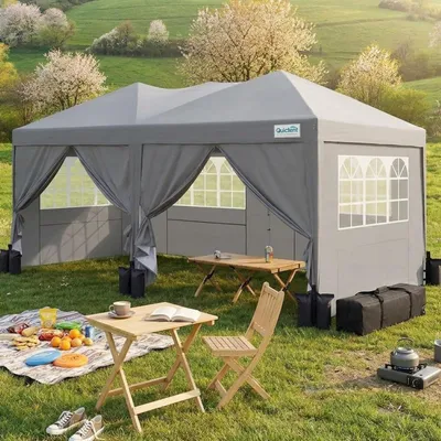 Produktbild von Faltpavillon 3x6m wasserdicht mit Seitenwänden UV-Schutz 50+ Stahlrahmen Grau