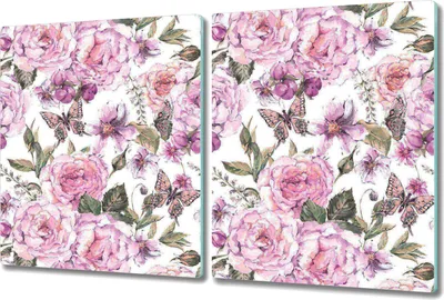 Produktbild von Glas-Herdabdeckplatte Glaskeramikkochfeld-Abdeckung Spritzschutz - 2x 40x52 cm - Rosen Schmetterling