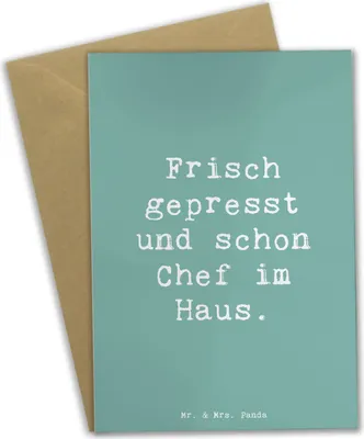 Produktbild von Mr. & Mrs. Panda Klappkarte Spruch Baby Chef - Meeresbrise - Geschenk, Neugeborenes, weihnachtskarten, vatertagskarte, Familienleben, einladungskarten, jubiläumskarte