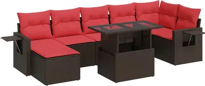 Imagen del producto de vidaXL Juego de 8 piezas de sofá de jardín con cojines, color marrón, fabricado en ratán sintético y con patas de acacia