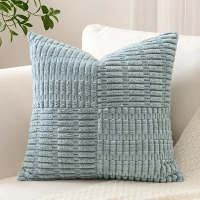 Immagine prodotto di Copertura per cuscino in tessuto corduroy, motivo a righe, colore grigio, 40x40 cm, confezione singola
