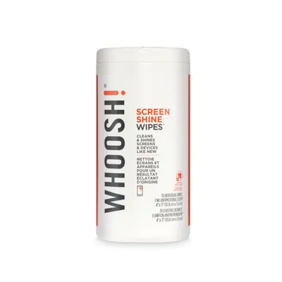 Obrázek produktu pro WHOOSH Screen Shine - Antimikrobiální jednorázové ubrousky na obrazovku, vhodné pro jakoukoli obrazovku, odstraňují nečistoty, prach, skvrny, netoxické, 100% , čisticí a hygienické, 70 kusů + 1 hadřík